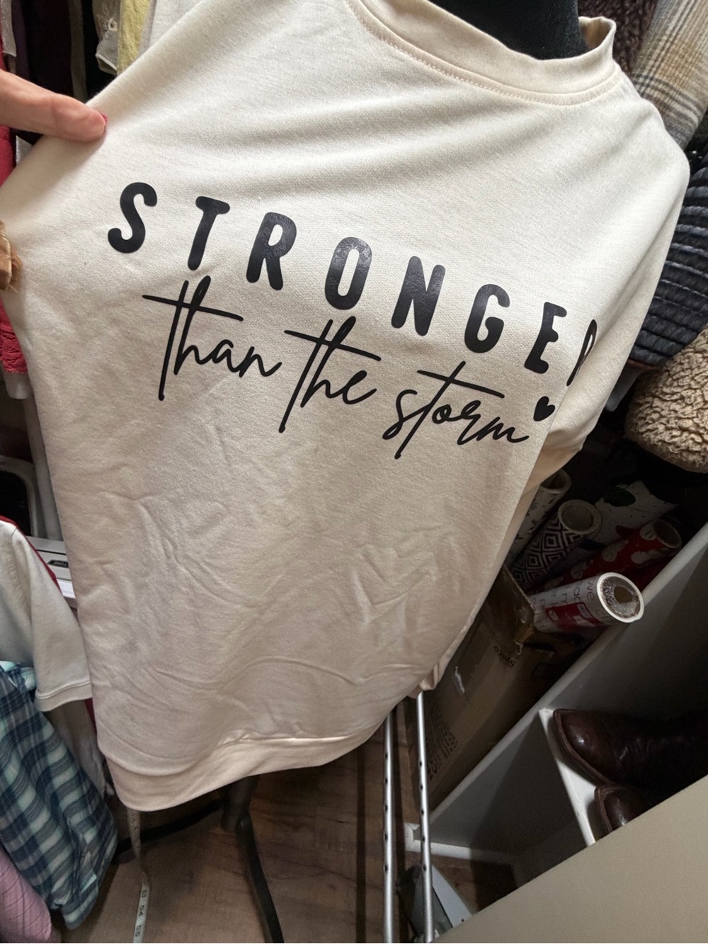 Cream long sleeve t-shirt-super soft ...'Stronger Than The Storm'